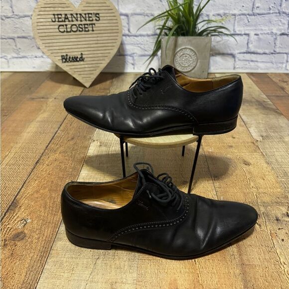 GUCCI 'Brogue' Men’s Sz 8 Black Leather Plain Toe Oxfords Italian Shoes - Picture 12 of 15